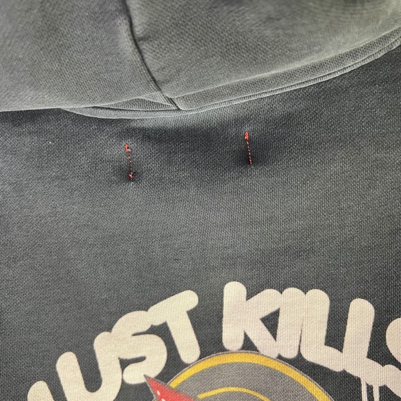 WRATHBOY Sz Medium Graphic Hoodie Distressed Cropped Raw Hem Grunge Distressed - Picture 12 of 15